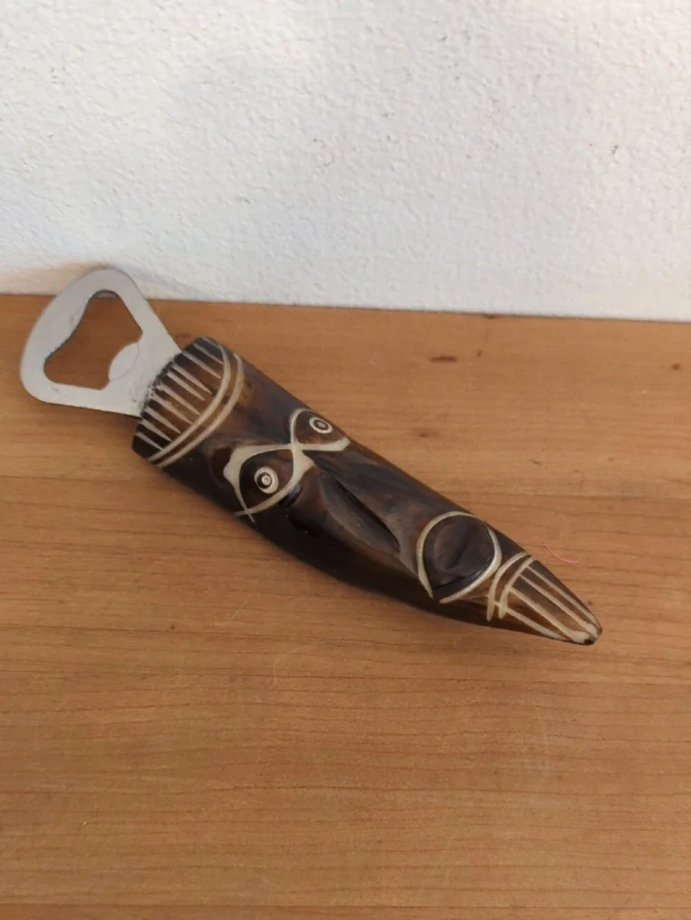 Handcrafted Wooden Tiki Bottle Opener - Brown